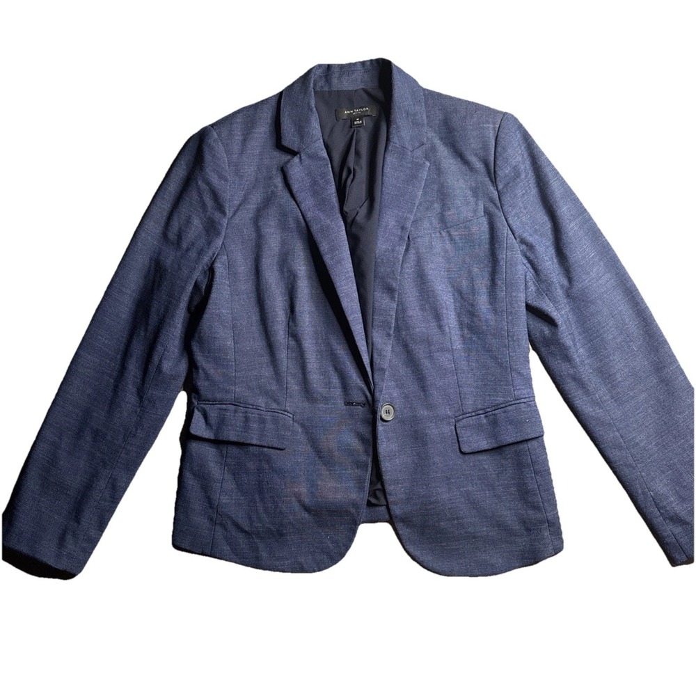 Ann Taylor Blazer Size 8 Blue Single Breasted Stretch Academia Business Office